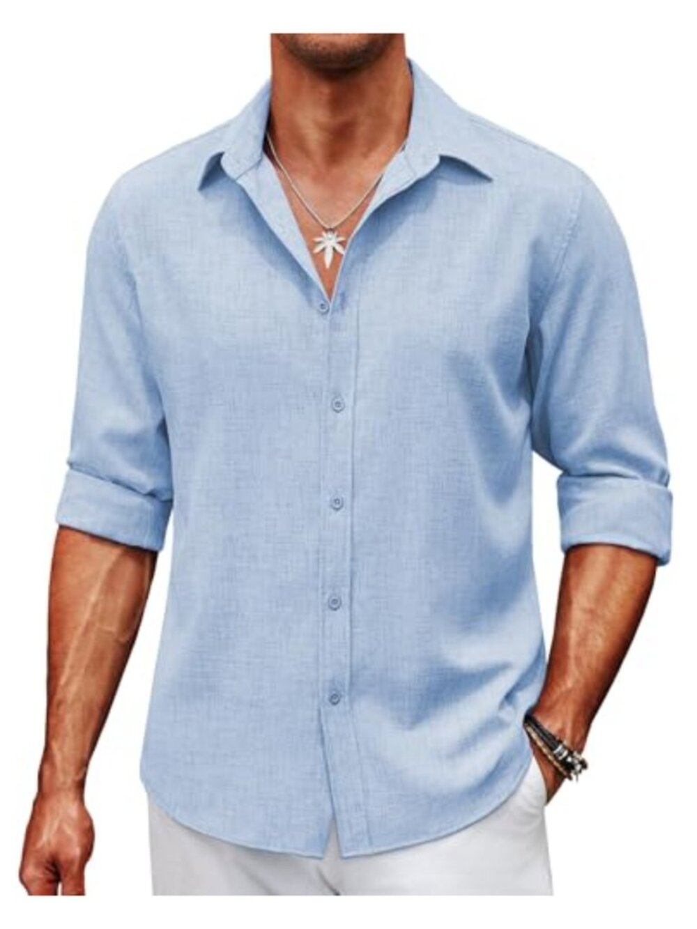 Men's Long Sleeve Button Down Linen Shirt Casual Wrinkle Free Wedding